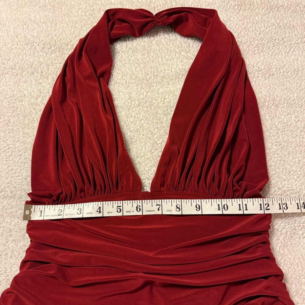 Norma Kamali Ruched Halter Tank Top Burgundy Deep Red V Neck - Picture 5 of 9